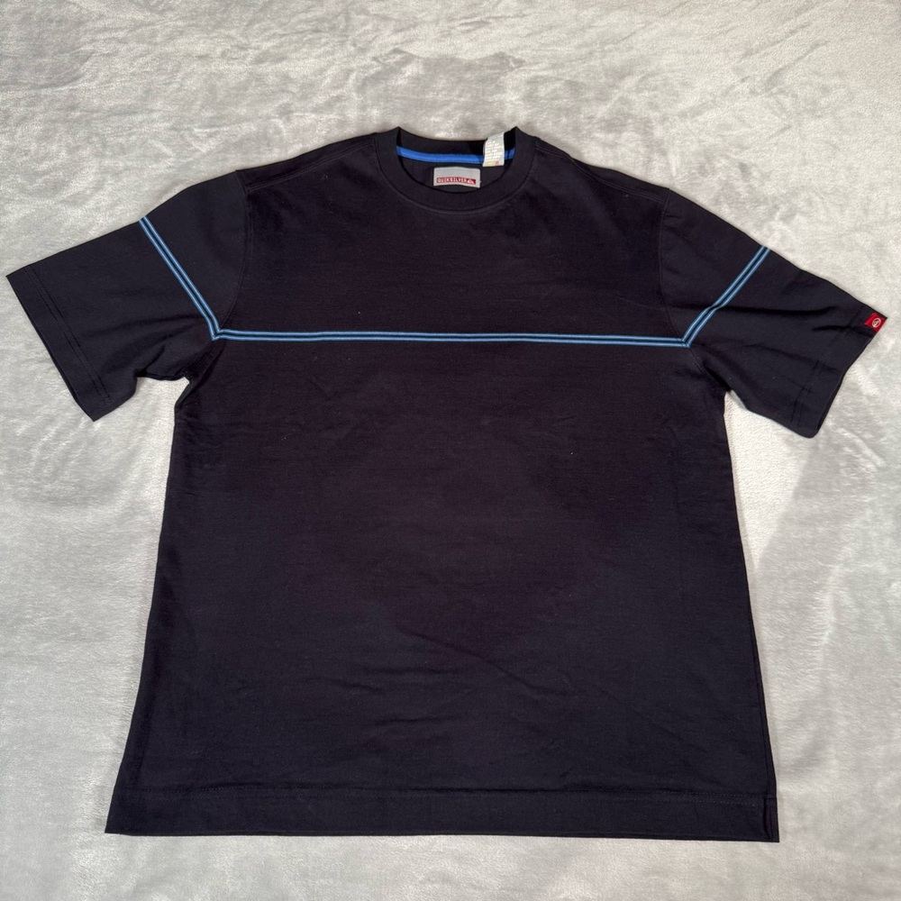 Vintage Quiksilver Stripe T Shirt Mens S (Fits Large) Skater Grunge Y2K Navy